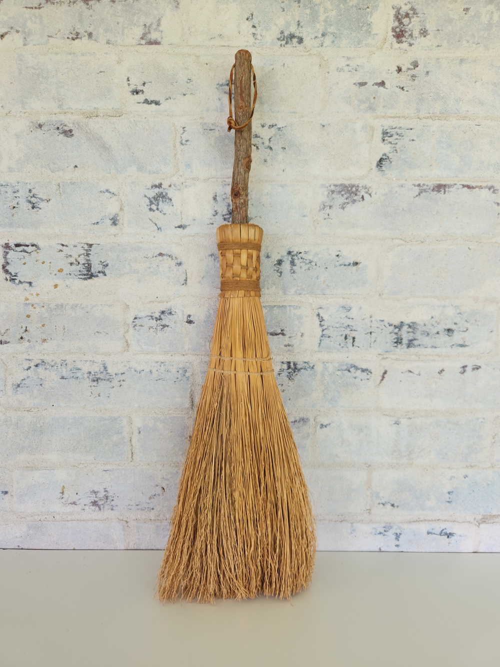 Vintage Hand Crafted Hearth Broom with Barked Wood Handle 26.5" | Primitive